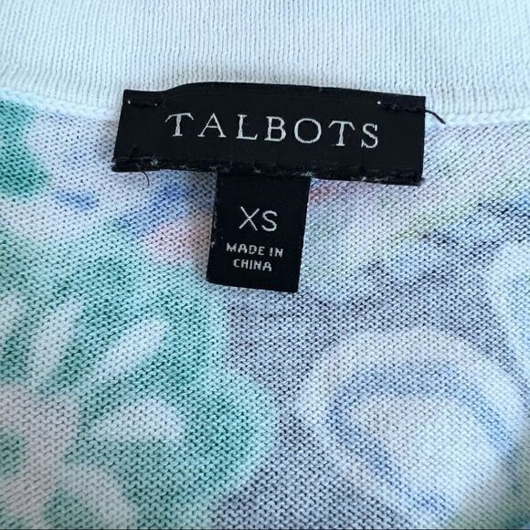 Talbots XS Paisley Cotton Knit Long Sleeve Crew Neck Sweater Pink Green Black - Picture 5 of 5